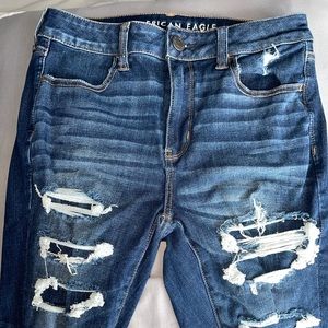 American Eagle skinny/stretch dark wash, ripped jeans
